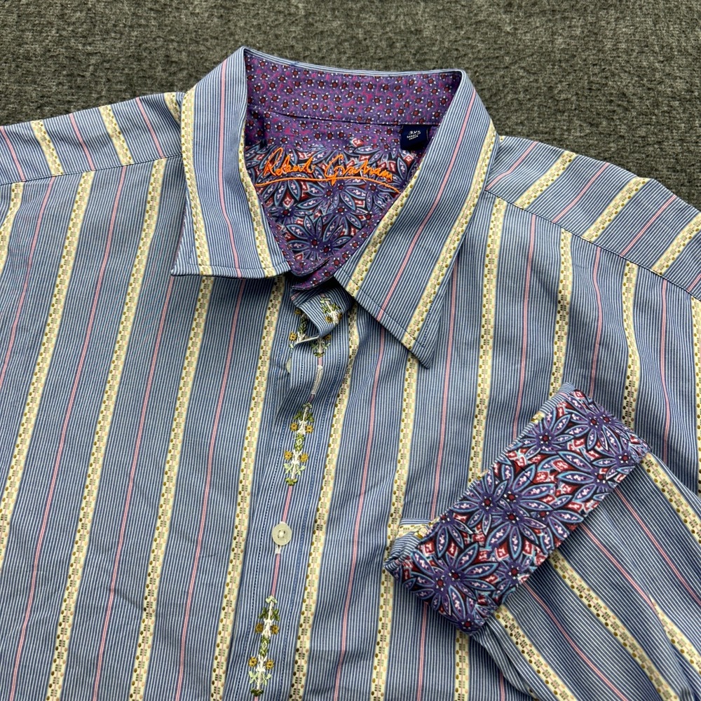 Robert Graham Flip Cuff Shirt Mens 3XL Multicolored Striped Long Sleeve